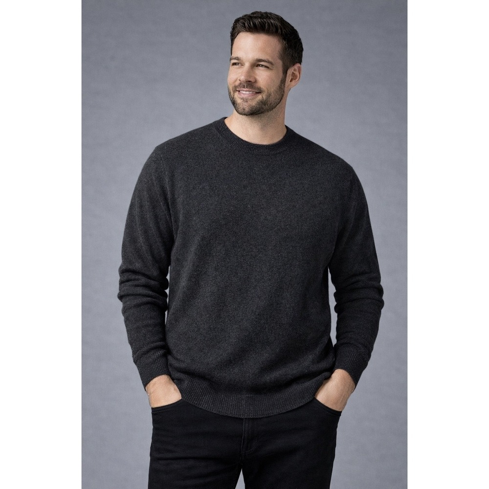 Daniel Bishop Mens Charcoal Grey 100% 2-Ply Cashmere Crewneck Sweater Large L
